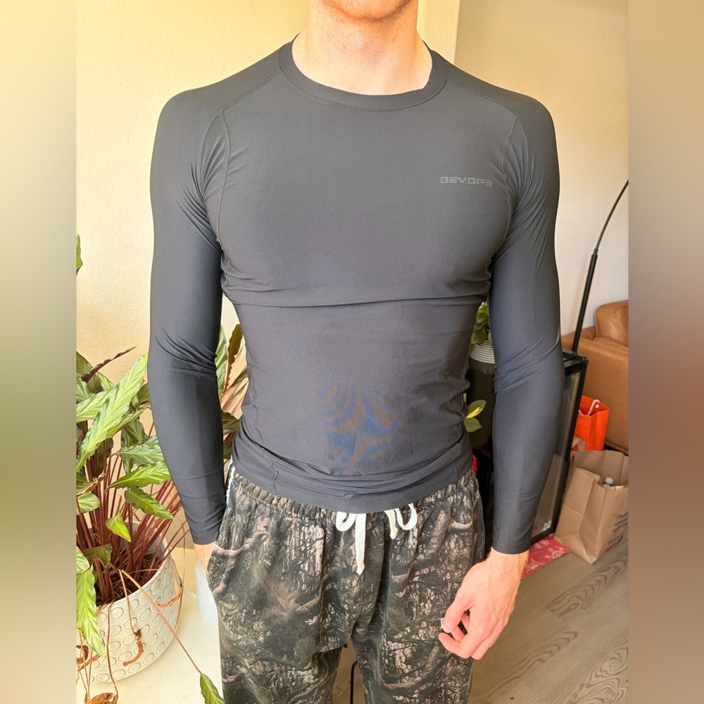 Men's Long-Sleeve Rash Guard Swim Top — Black
